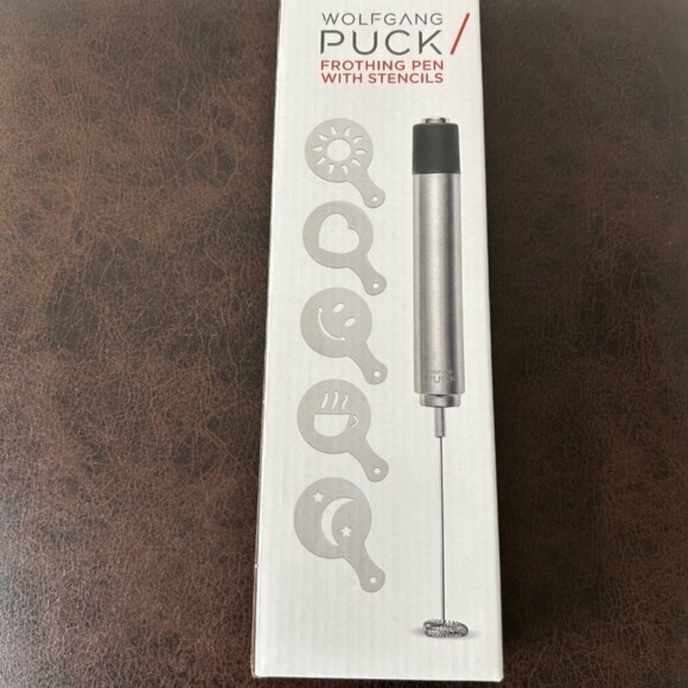 Wolfgang Puck Silver Frothing Stainless Steel Pen with Stencils NIB Sealed